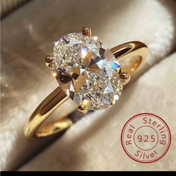 Elegant 14k Gold over 925 Silver Sterling Ring 1 Carat Diamond Ring New in Box - Picture 1 of 4